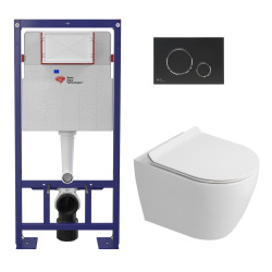 Pack WC bâti-support + WC sans bride Ceramia PixL avec abattant SoftClose + plaque noir (STCEPXWT01-FR)