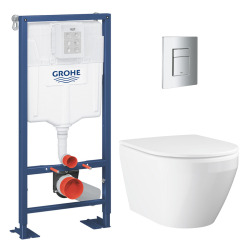 Solido pack WC bâti autoportant + WC sans bride Grohe avec fixations invisibles et abattant SoftClose + plaque (GRGRWR01-FR-VP)