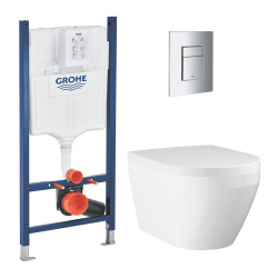 Solido pack WC bâti autoportant + WC sans bride Grohe avec fixations invisibles et abattant SoftClose + plaque (GRGRWR01-FR-VP)