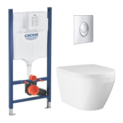 Solido pack WC bâti autoportant + WC sans bride Grohe avec fixations invisibles et abattant SoftClose + plaque (GRGRWR01-FR-VP)