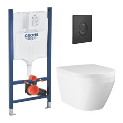 Solido pack WC bâti autoportant + WC sans bride Grohe avec fixations invisibles et abattant SoftClose + plaque (GRGRWR01-FR-VP)
