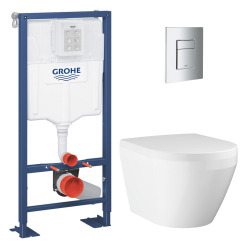 Solido pack WC bâti autoportant + WC sans bride Grohe avec fixations invisibles et abattant SoftClose + plaque (GRGRWR01-FR-VP)
