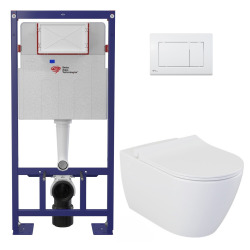 Pack WC bâti-support autoportant + WC suspendu sans bride Livea avec abattant SoftClose + plaque (STBEWR01-FR)