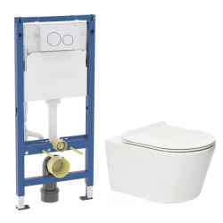 Duofix pack WC bâti-support + WC suspendu sans bride Swiss Aqua Technologies avec abattant SoftClose + plaque (GEBSTBRWR04-FR)
