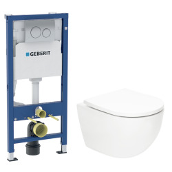 Duofix pack WC bâti-support + WC suspendu Swiss Aqua Technologies + plaque blanche (GEBSTFUWT01-FR)