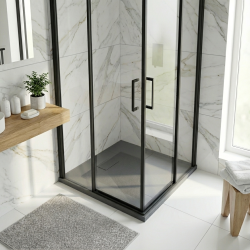  Essential 80x80 cm receveur de douche carré à poser SMC avec surface effet pierre, gris foncé (CERAES8080DG)