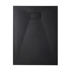  Essential 120x80 cm receveur de douche rectangulaire à poser SMC avec surface effet pierre, noir (CERAES12080B)