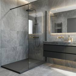  Essential 120x80 cm receveur de douche rectangulaire à poser SMC avec surface effet pierre, gris foncé (CERAES12080DG)