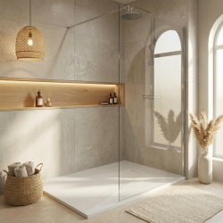  Essential 140x80 cm receveur de douche rectangulaire à poser SMC avec surface effet pierre, blanc (CERAES14080W)