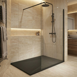 Essential 140x80 cm receveur de douche rectangulaire à poser SMC avec surface effet pierre, noir (CERAES14080B)
