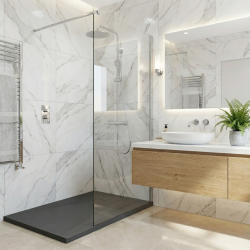  Essential 140x80 cm receveur de douche rectangulaire à poser SMC avec surface effet pierre, gris foncé (CERAES14080DG)