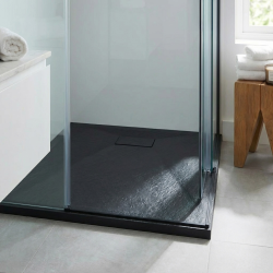 Ceramia Essential 90x90 cm receveur de douche carré à poser SMC avec surface effet pierre, noir (CERAES9090B)