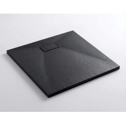 Essential 90x90 cm receveur de douche carré à poser SMC avec surface effet pierre, noir (CERAES9090B)