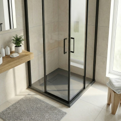 Essential 90x90 cm receveur de douche carré à poser SMC avec surface effet pierre, gris foncé (CERAES9090DG)