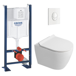 Rapid SL Pack WC bâti autoportant + WC suspendu sans bride Ceramia avec abattant SoftClose + plaque chrome (GRRCEPXWR01-FR)