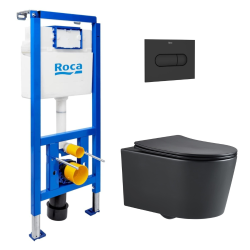 Pack WC bâti-support + WC suspendu sans bride Swiss Aqua Technologies avec abattant SoftClose + plaque (ROSTBRBMR01-FR)