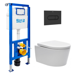 Pack WC bâti-support + WC suspendu sans bride Swiss Aqua Technologies avec abattant SoftClose + plaque (ROSTBRWR01-FR)
