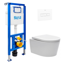 Pack WC bâti-support + WC suspendu sans bride Swiss Aqua Technologies avec abattant SoftClose + plaque (ROSTBRWR01-FR)