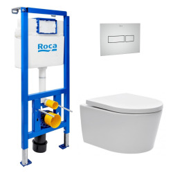 Pack WC bâti-support + WC suspendu sans bride Swiss Aqua Technologies avec abattant SoftClose + plaque (ROSTBRWR01-FR)