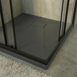 Essential 80x80 cm receveur de douche carré à poser SMC avec surface effet pierre, gris (CERAES8080DG)