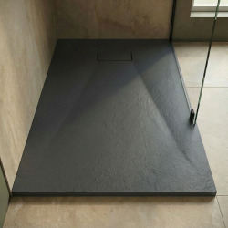 Essential 120x80 cm receveur de douche rectangulaire à poser SMC avec surface effet pierre, gris (CERAES12080DG)