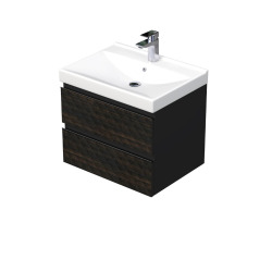 Cube Way 60x47,5x46 cm meuble de salle de bain suspendu 2 tiroirs avec lavabo en céramique, marron mat (CUBE3D46602ZHVER)