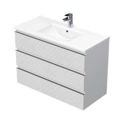 Cube Way 100x71x46 cm meuble de salle de bain suspendu 3 tiroirs avec lavabo en céramique, blanc mat (CUBE3D1003ZBMOD)