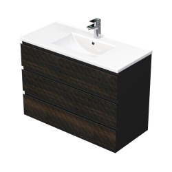 Cube Way 100x71x46 cm meuble de salle de bain suspendu 3 tiroirs avec lavabo en céramique, marron mat (CUBE3D1003ZHMOD)