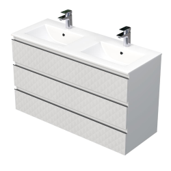 Swiss Aqua Technologies Cube Way 120x71x46 cm meuble de salle de bain suspendu 3 tiroirs avec lavabo en céramique, blanc mat (CUBE3D1203ZBMOD)