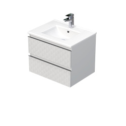 Cube Way 60x47,5x46 cm meuble de salle de bain suspendu 2 tiroirs avec lavabo en céramique, blanc mat (CUBE3D602ZBMOD)