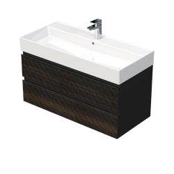 Cube Way 100x47,5x46 cm meuble de salle de bain suspendu 2 tiroirs avec lavabo en céramique, marron mat (CUBE3D461002ZHSAT)