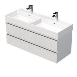 Cube Way 120x47,5x46 cm meuble de salle de bain suspendu avec double vasque en céramique, blanc mat (CUBE3D461202ZBSAT)