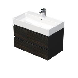 Cube Way 60x71x46 cm meuble de salle de bain suspendu 3 tiroirs avec lavabo en céramique, marron mat (CUBE3D46603ZHVER)