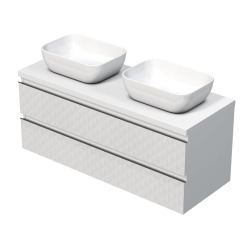 Cube Way 120x47,5x46 cm meuble de salle de bain suspendu avec double vasque en céramique, blanc mat (CUBE3D461202ZBSAT)