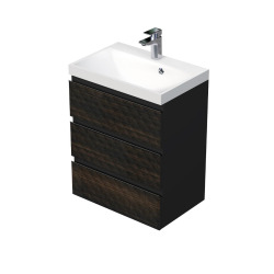 Cube Way 60x71x46 cm meuble de salle de bain suspendu 3 tiroirs avec lavabo en céramique, marron mat (CUBE3D603ZHMOD)