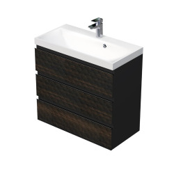 Cube Way 80x71x40 cm meuble de salle de bain suspendu 3 tiroirs avec lavabo en marbre coulé, marron mat (CUBE3D803ZH)