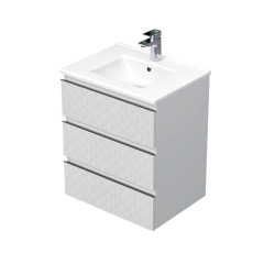 Cube Way 60x71x46 cm meuble de salle de bain suspendu 3 tiroirs avec lavabo en céramique, marron mat (CUBE3D603ZHMOD)