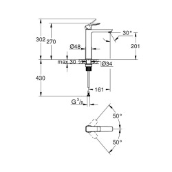 Dice mitigeur monocommande de lavabo XL à levier, sans vidage, chrome brillant (1018920000)