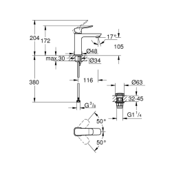  Dice mitigeur monocommande de lavabo à levier avec vidage Clic-Clac, noir mat (1018332430)