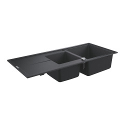 K400 évier de cuisine à encastrer en quartz composite avec égouttoir, noir granite (31643AP0)