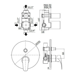 Project mitigeur de baignoire à encastrer à levier, 2 sorties, corps d'encastrement inclus, noir mat (SATBSPRO215C)