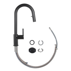 Feel set mitigeur lavabo + mitigeur cuisine Ceramia Timeless acier inoxydable, douchette extractible, noir mat (SATCSFTML271BMC)