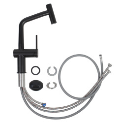 B-Way set mitigeur lavabo + mitigeur cuisine Ceramia Timeless acier inoxydable, douchette extractible, noir mat (SATTMLW271BM)