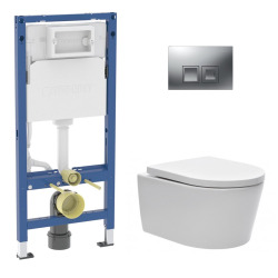 Duofix pack WC bâti + WC suspendu sans bride Swiss Aqua Technologies avec abattant SoftClose + plaque (GEBSTBRWR05MAN-FR)
