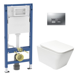 Duofix pack WC bâti + WC suspendu sans bride Swiss Aqua Technologies avec abattant SoftClose + plaque (GEBSTBRWR05MAN-FR)