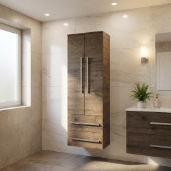 Cube Way 60x163x33 cm armoire haute de salle de bain suspendue 2 tiroirs, 2 portes, décoration chêne Wellington (CUBE3CHV60DW)