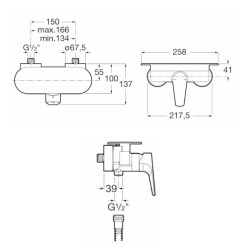 Atlas mitigeur de douche mural à levier 150 mm, sans ensemble de douche, chrome (A5A2190C00)