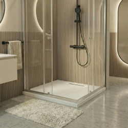 PixL 90x90 cm receveur de douche carré à poser en résine composite avec surface effet pierre, blanc (CERAPX9090W) :