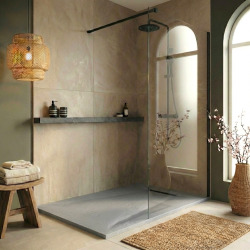 PixL 120x90 cm receveur de douche rectangulaire à poser BMC avec surface effet pierre, gris clair (CERAPX12090LG)