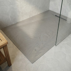 PixL 140x90 cm receveur de douche rectangulaire à poser BMC avec surface effet pierre, gris clair (CERAPX14090LG)